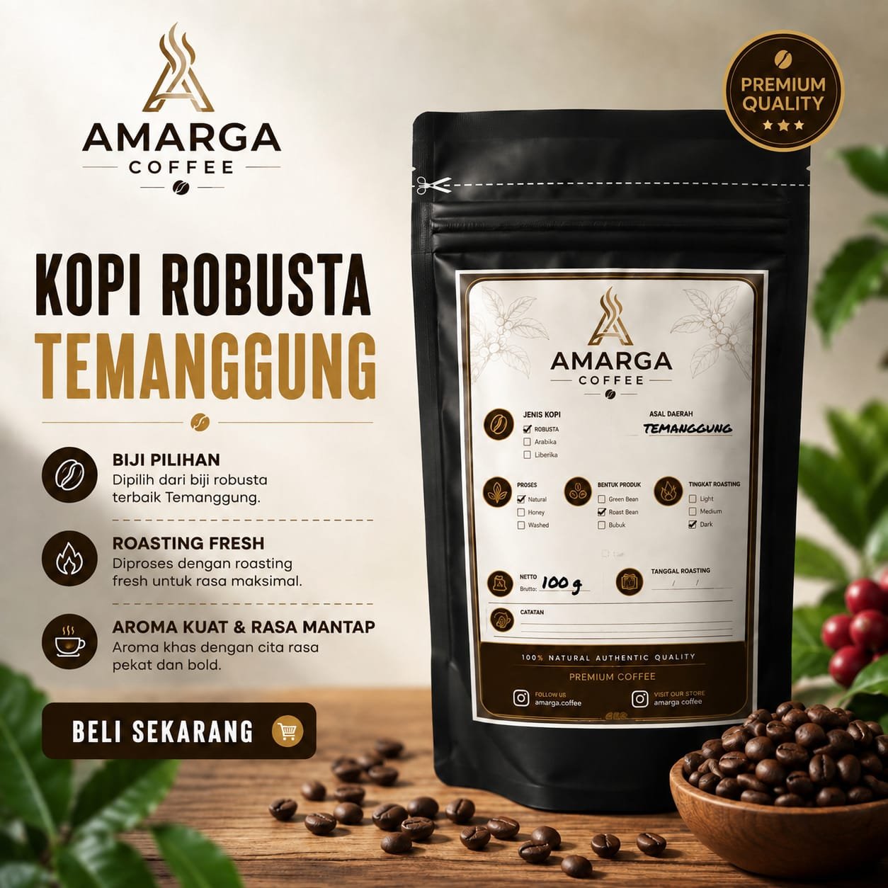 Robusta Temanggung Natural (Roast Bean)